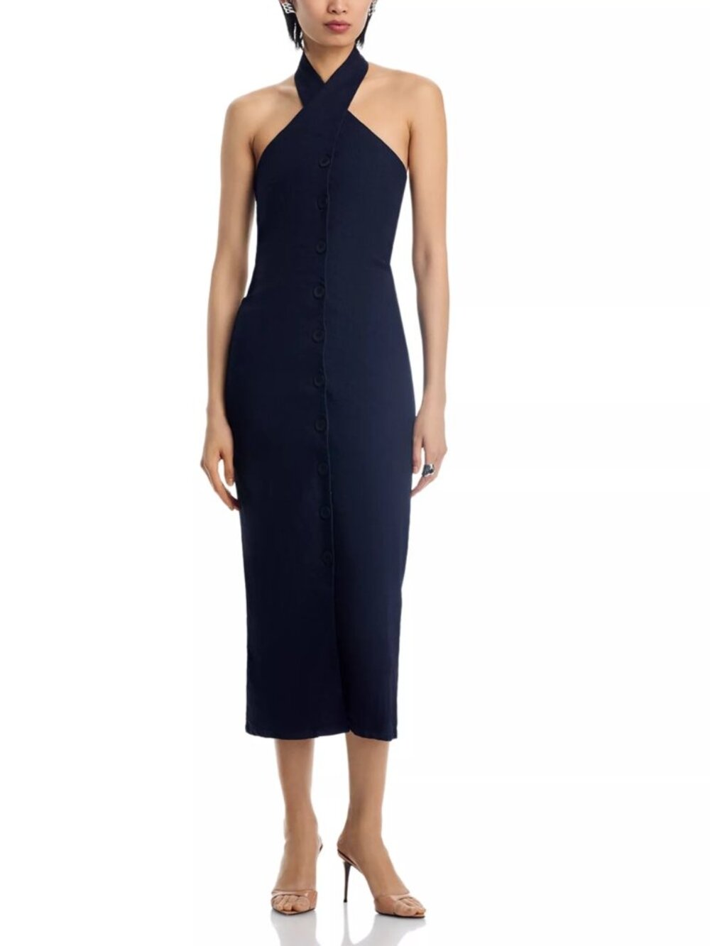 NWT The Lulo Project Cami Denim Halter Midi Dress Navy Size 6